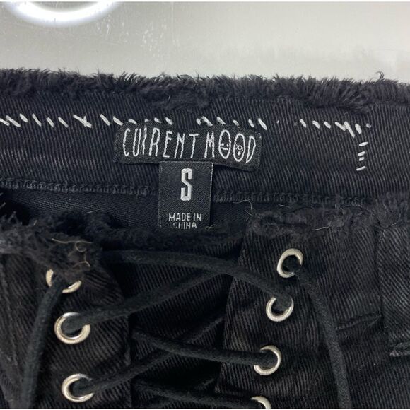 Dolls Kill Current Mood Miss Murder Lace Up Patch Denim Jeans Women Small - Picture 8 of 12